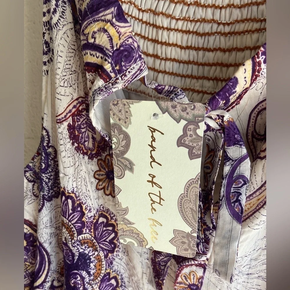 NWT Band of the Free Gypsy Flowy Purple Lightweight Paisley Tiered Maxi Dress M - Picture 8 of 13